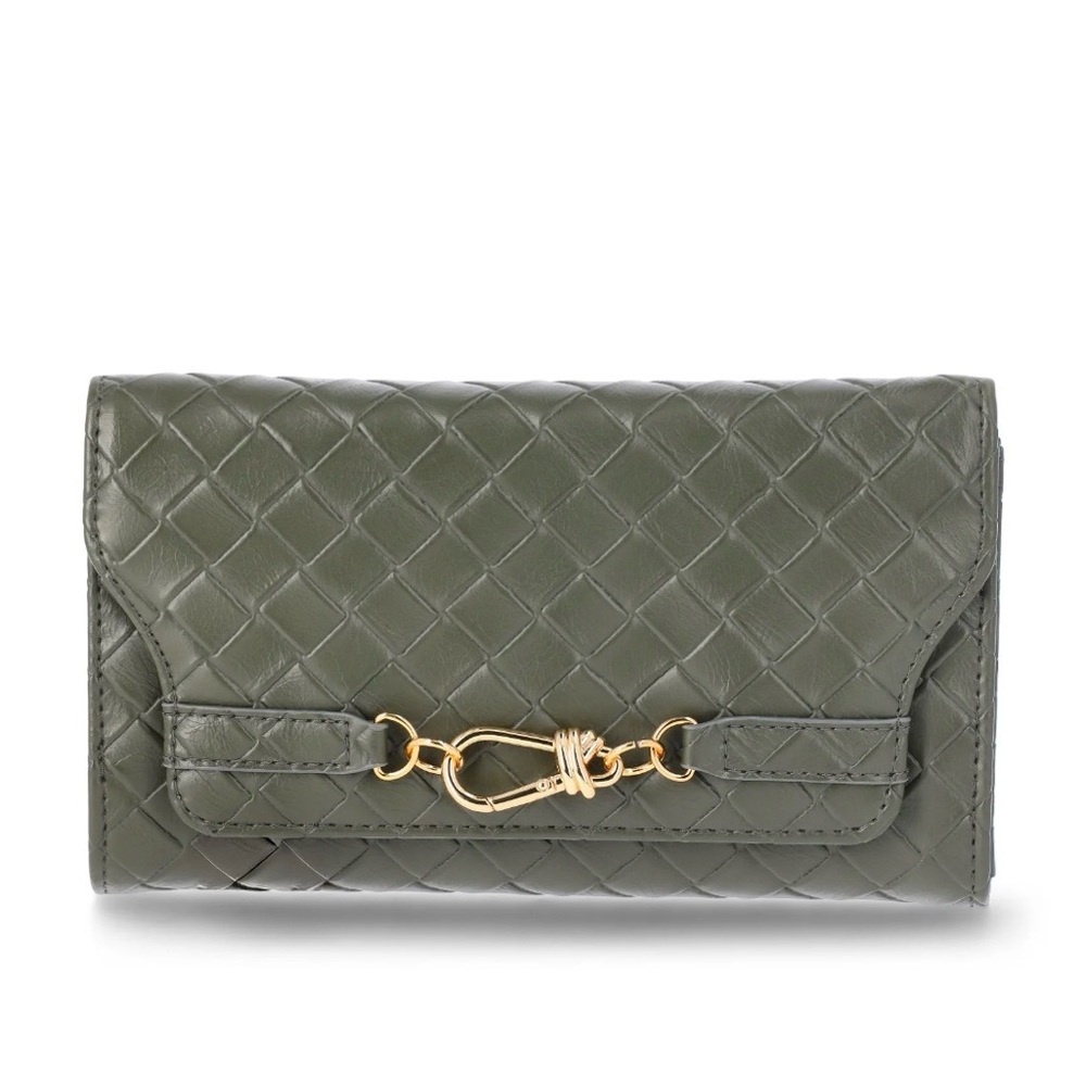 Time & Tru Scarlett Envelope Olive Green Quilted Women's Wallet New